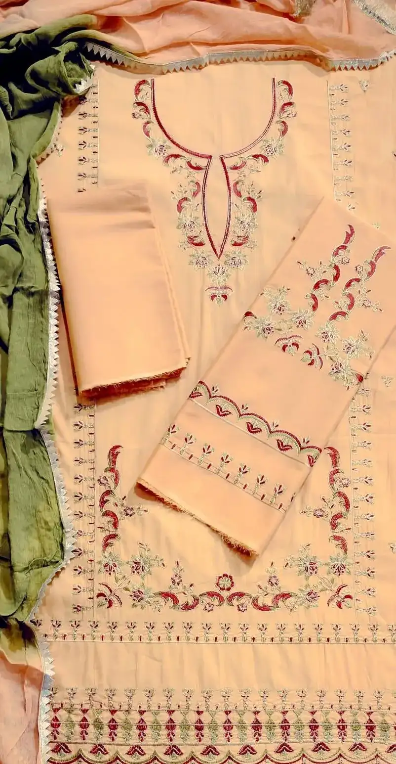 3 Pcs Women's Unstitched Lawn Embroidered Suit VW572