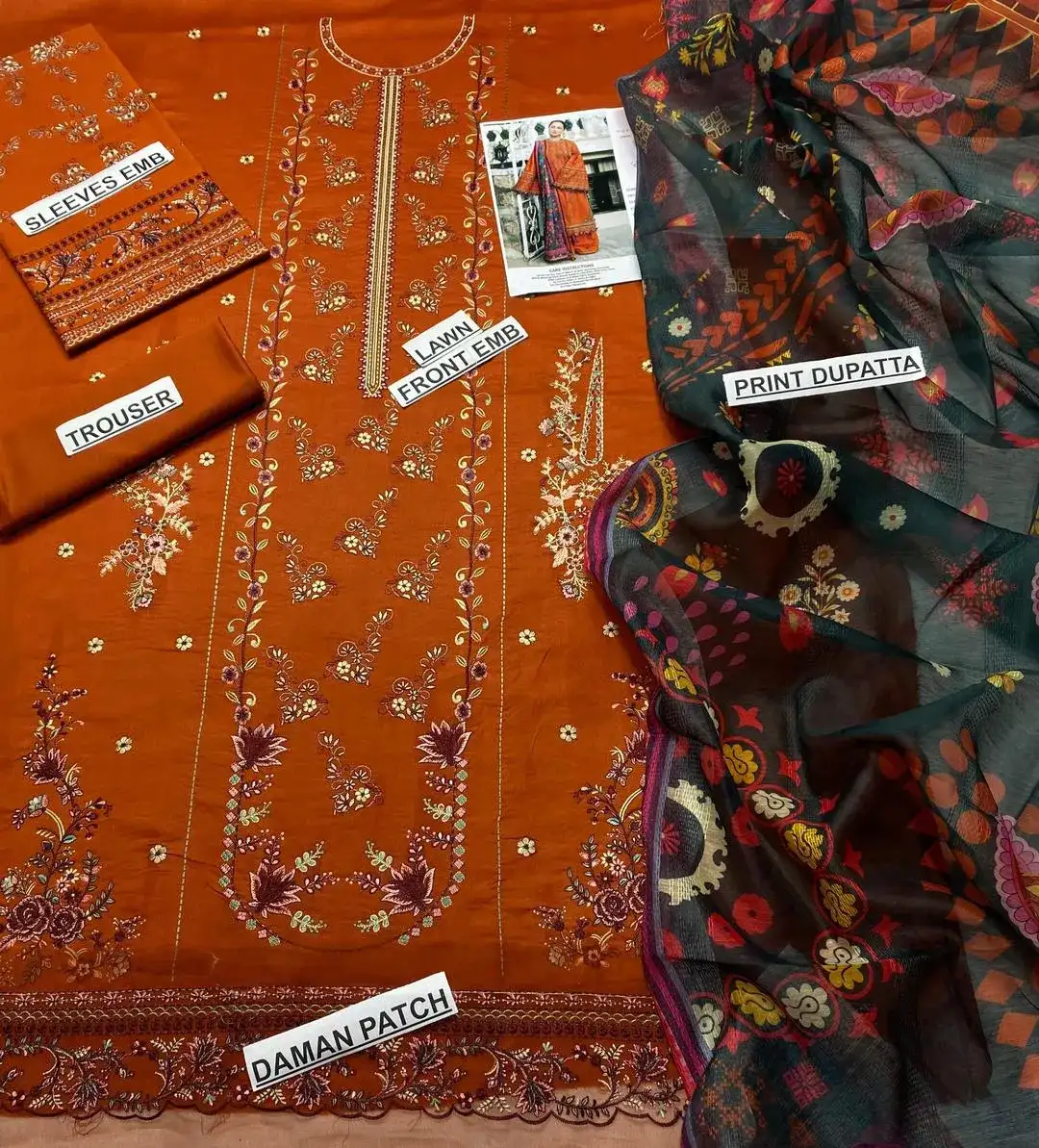 3 Pcs Women's Unstitched Lawn Embroidered Suit VW603