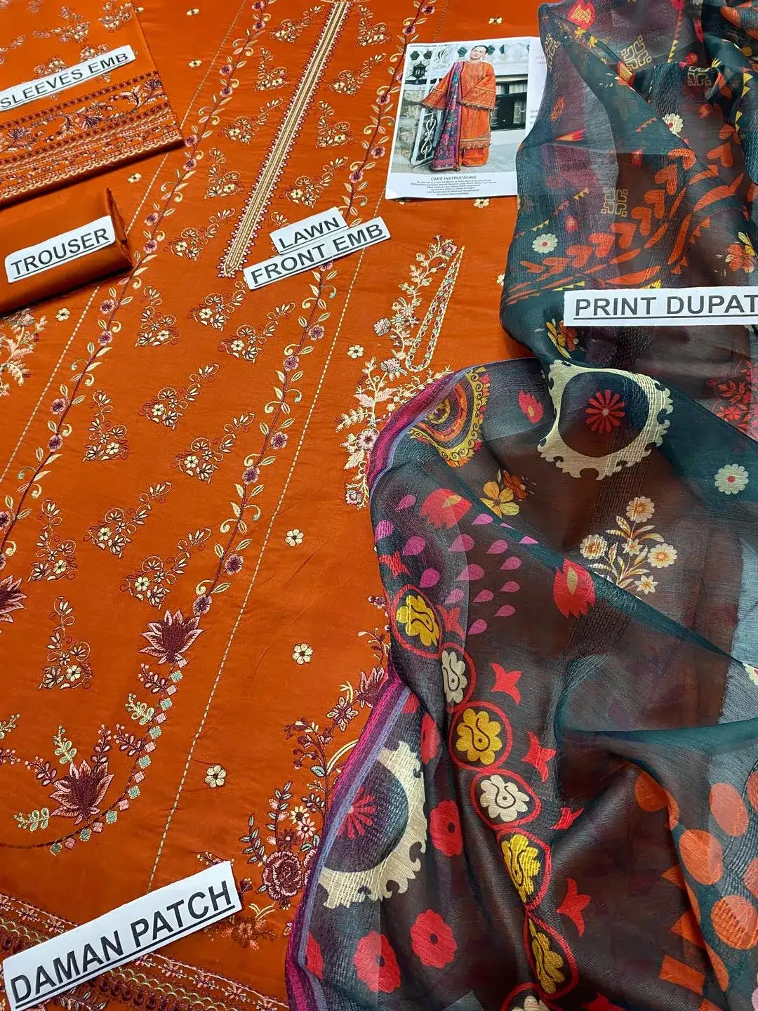3 Pcs Women's Unstitched Lawn Embroidered Suit VW603