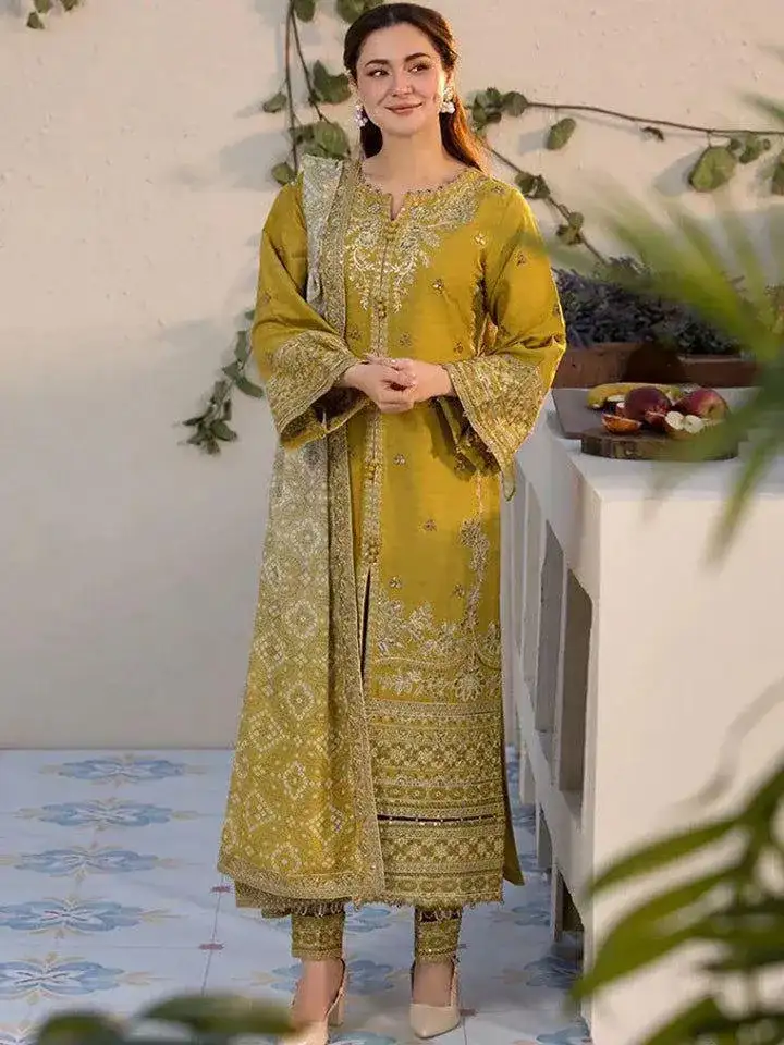3 Pcs Women's Unstitched Lawn Embroidered Suit VW604
