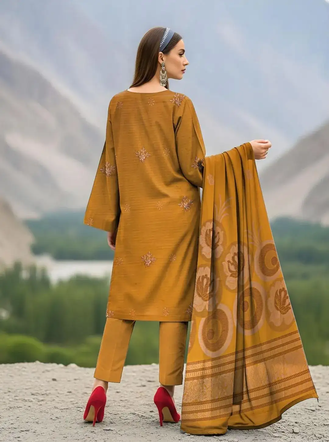 3 Pcs Women's Unstitched Lawn Embroidered Suit VW677