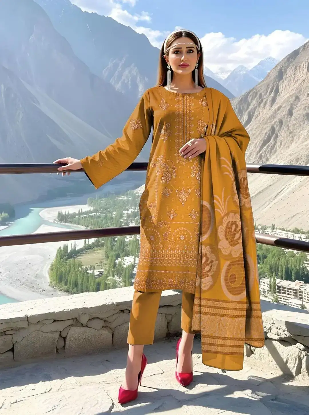 3 Pcs Women's Unstitched Lawn Embroidered Suit VW677