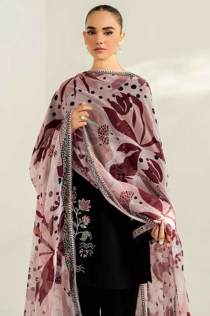 3 Pcs Women's Unstitched Lawn Embroidered Suit VW927