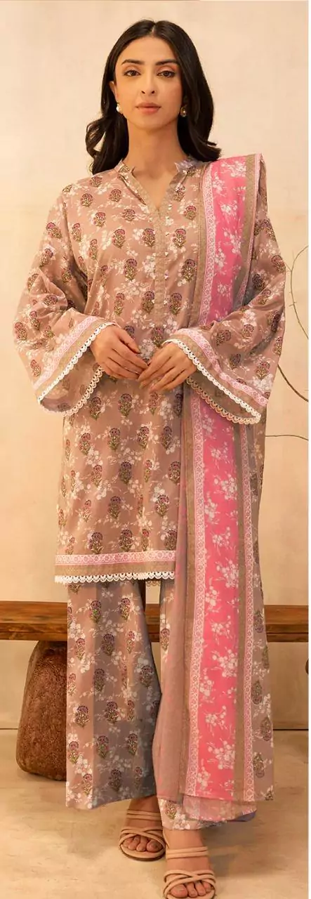 women unstitched suits - 3 Pcs Women's Unstitched Lawn Printed Suit VV357