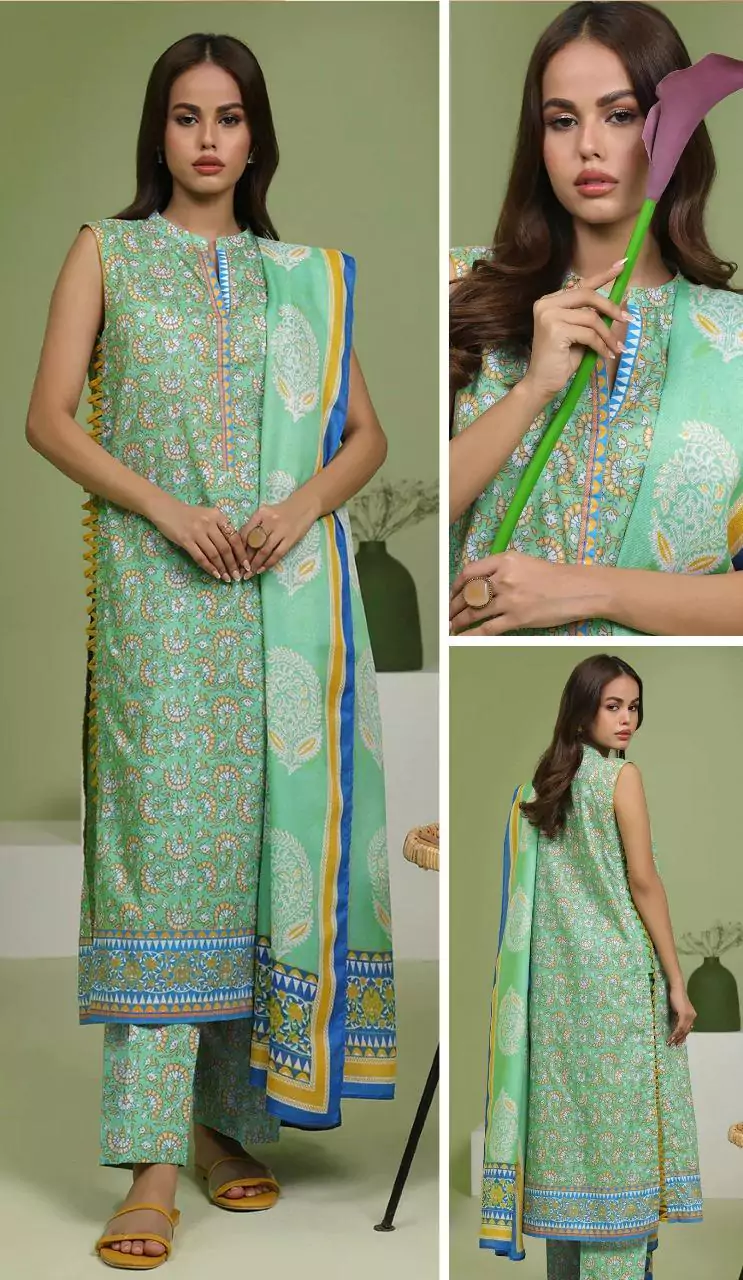 women unstitched suits - 3 Pcs Women's Unstitched Lawn Printed Suit VV358