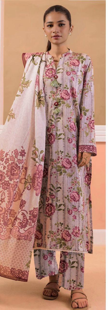 women unstitched suits - 3 Pcs Women's Unstitched Lawn Printed Suit VV359