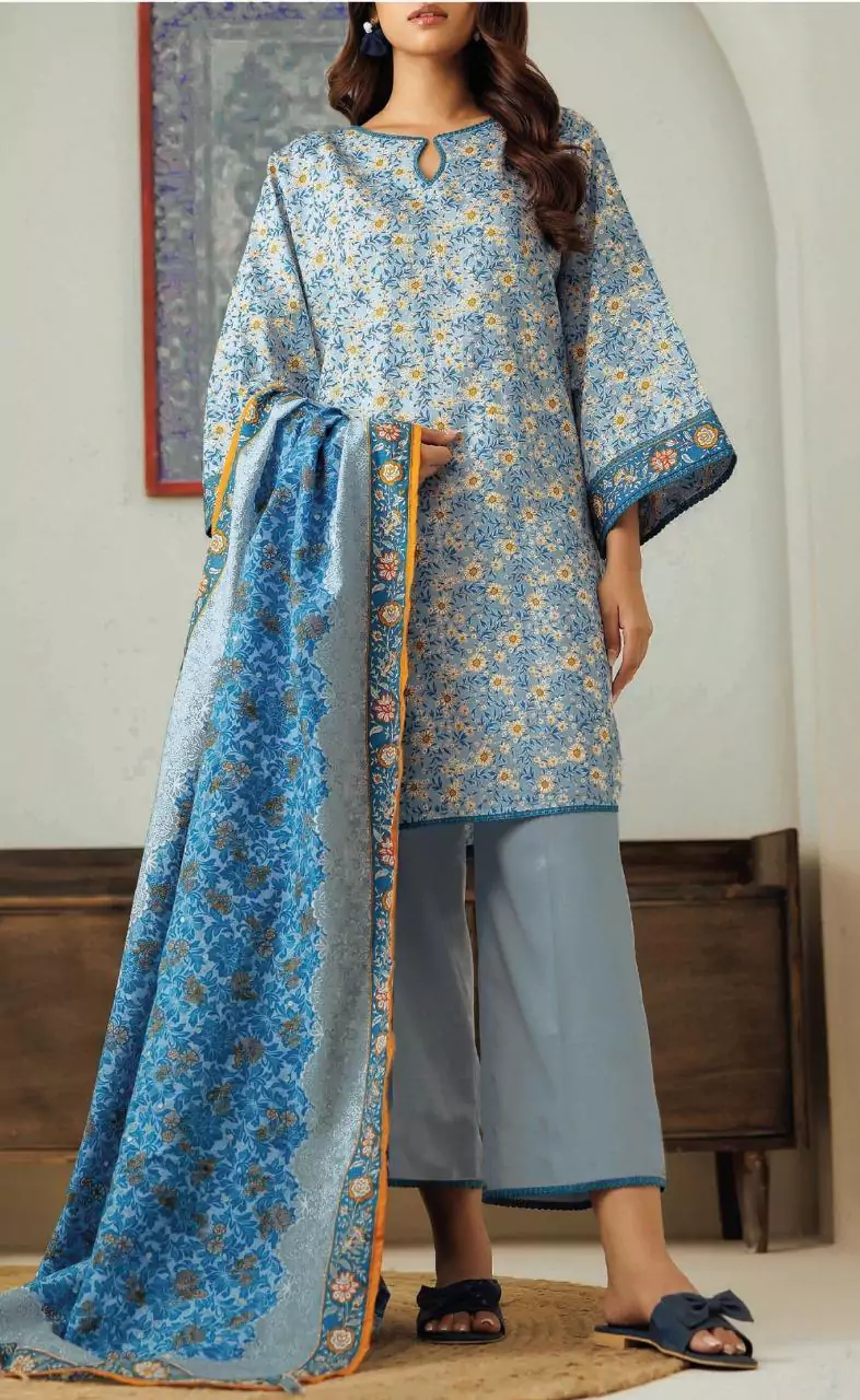 women unstitched suits - 3 Pcs Women's Unstitched Lawn Printed Suit VV371