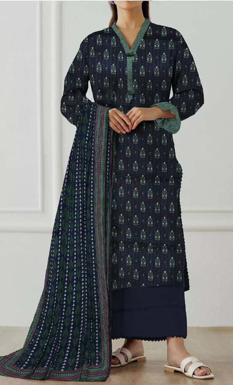 women unstitched suits - 3 Pcs Women's Unstitched Lawn Printed Suit VV377