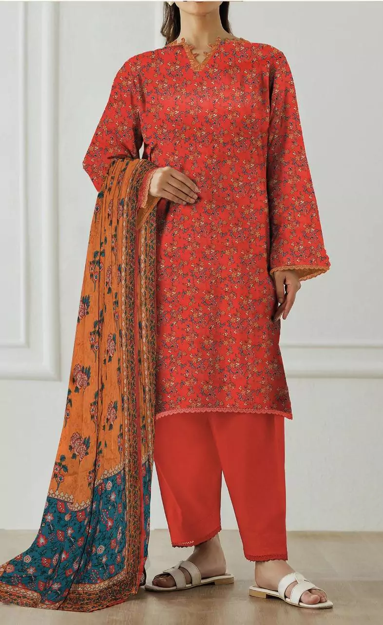 women unstitched suits - 3 Pcs Women's Unstitched Lawn Printed Suit VV378