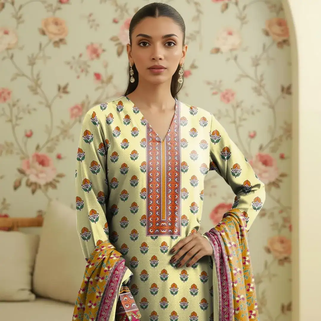 3 Pcs Women's Unstitched Lawn Printed Suit VW922