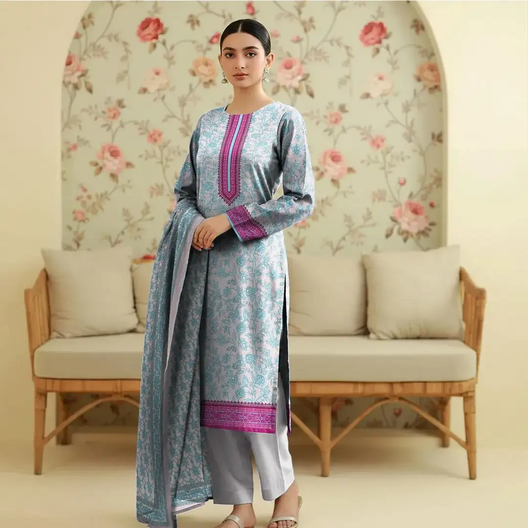3 Pcs Women's Unstitched Lawn Printed Suit VW923