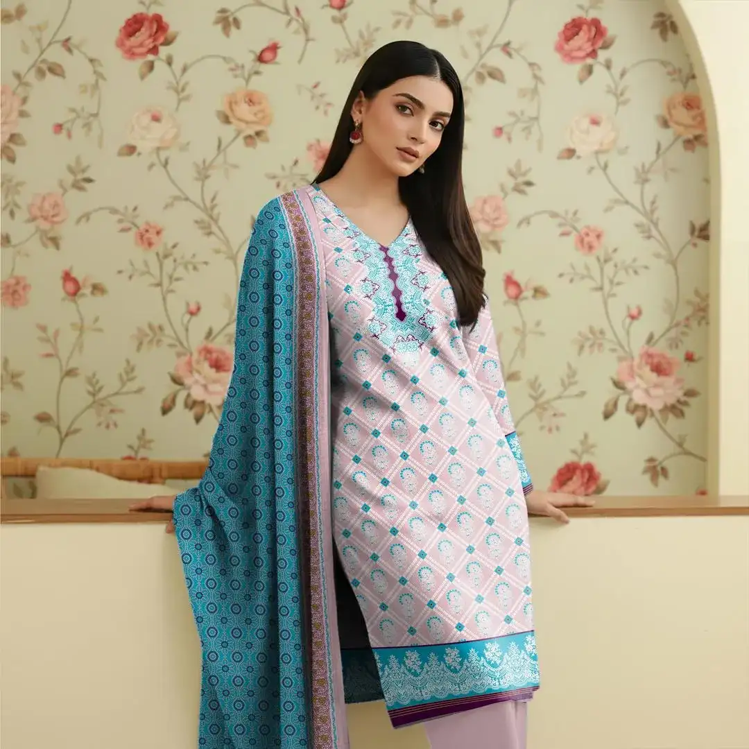 3 Pcs Women's Unstitched Lawn Printed Suit VW925
