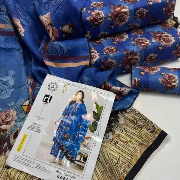 women unstitched suits - 3 Pcs Women's Unstitched Linen Digital Print Suit VW285