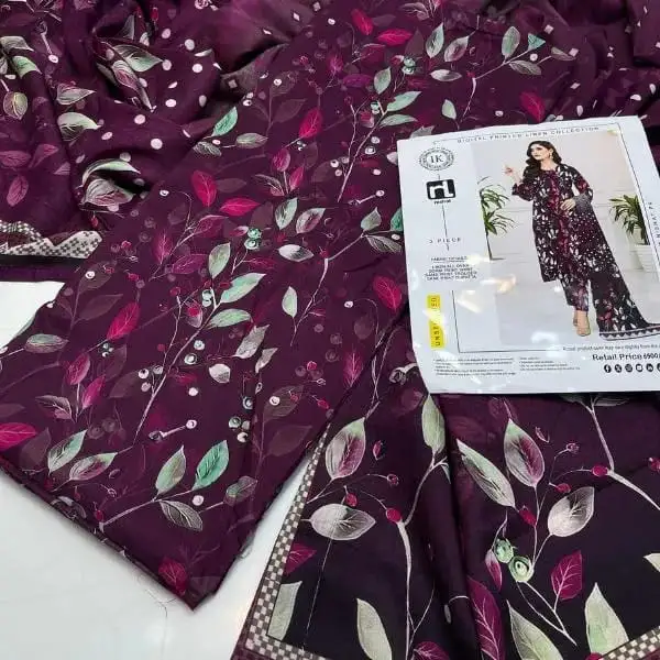 women unstitched suits - 3 Pcs Women's Unstitched Linen Digital Print Suit VW286