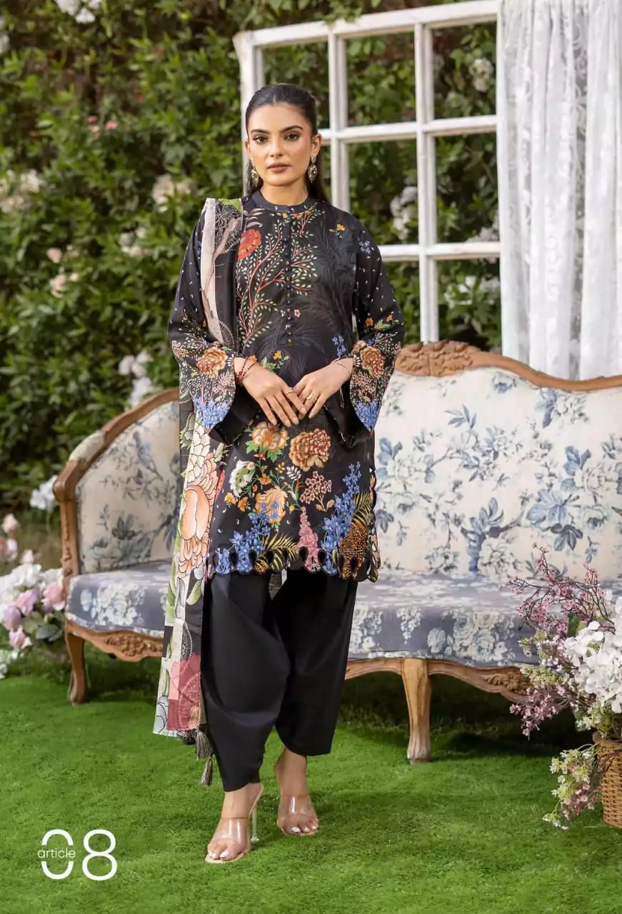 women unstitched suits - 3 Pcs Women's Unstitched Printed Lawn Suit VV496