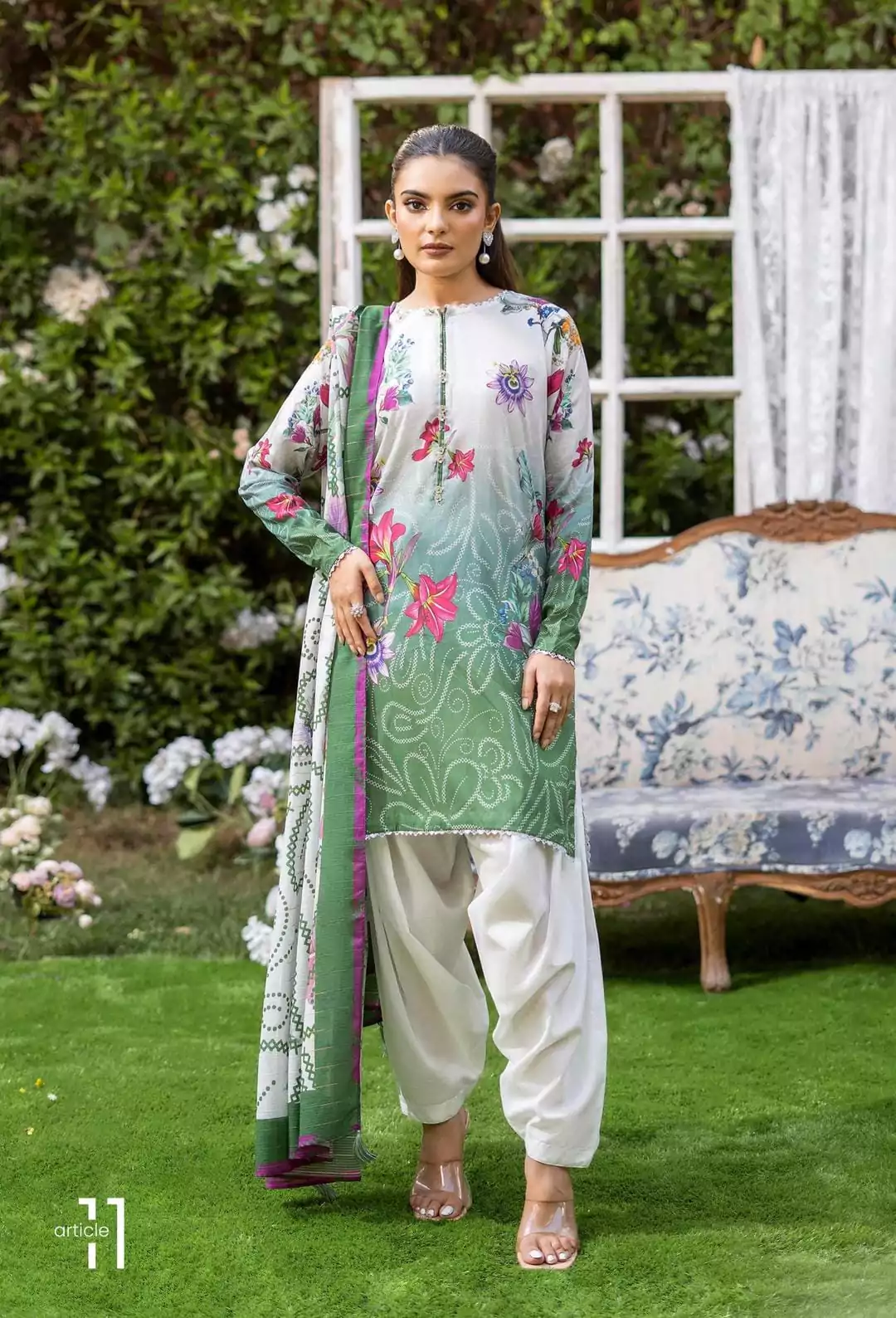 women unstitched suits - 3 Pcs Women's Unstitched Printed Lawn Suit VV498