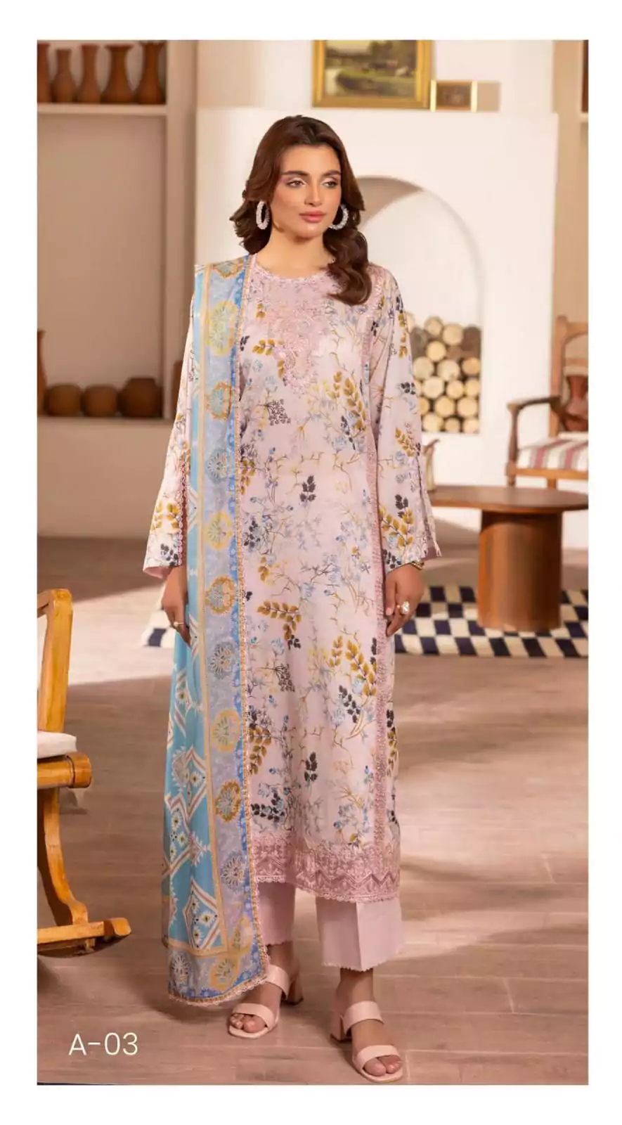 women unstitched suits - 3 Pcs Women's Unstitched Printed lawn Suit VV525