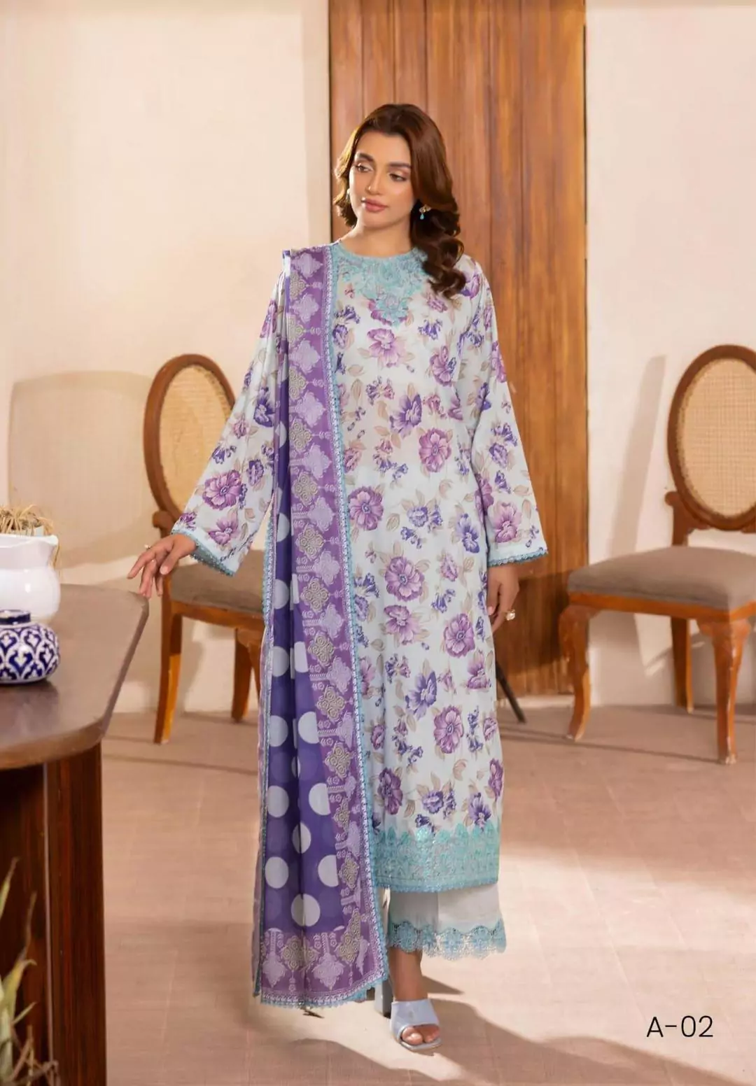 women unstitched suits - 3 Pcs Women's Unstitched Printed lawn Suit VV529