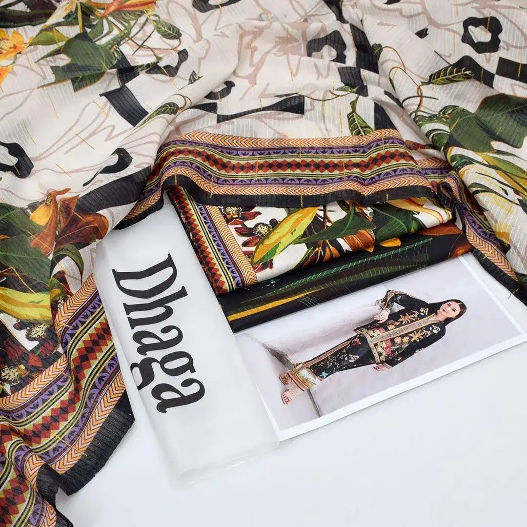 3 Pcs Women's Unstitched Printed Lawn Suit VW593
