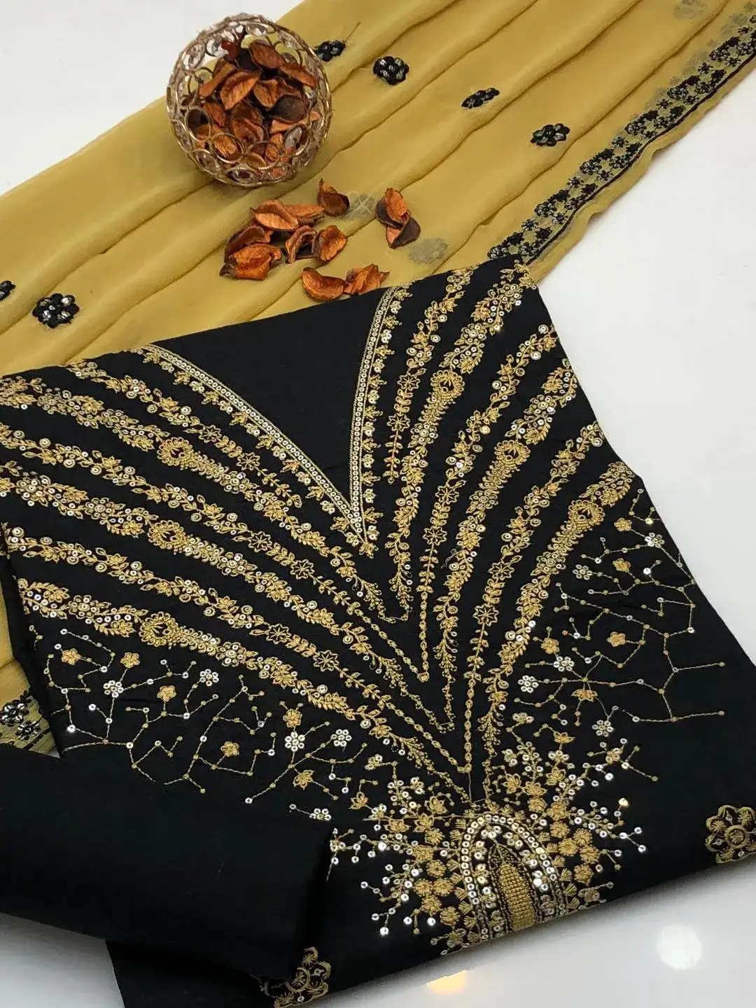 3 Pcs Women's Unstitched Sequins Cotton Lawn Embroidered Suit VW553