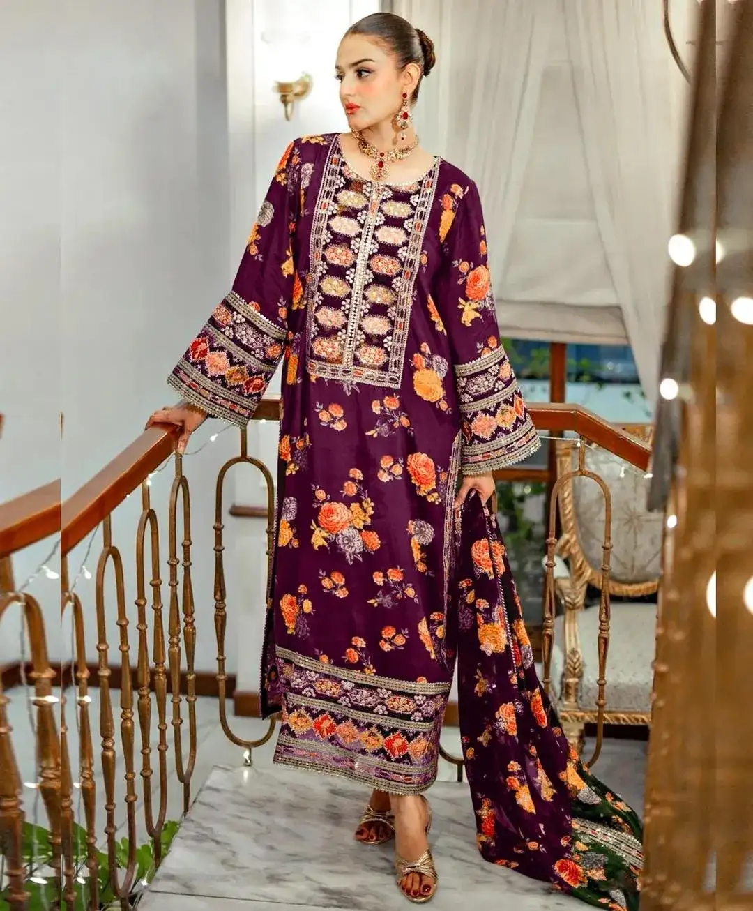 3 Pcs Women's Unstitched Silk Printed Suit VW720