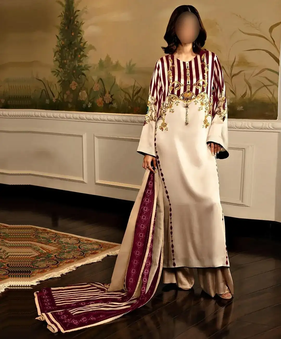 3 Pcs Women's Unstitched Silk Printed Suit VW722