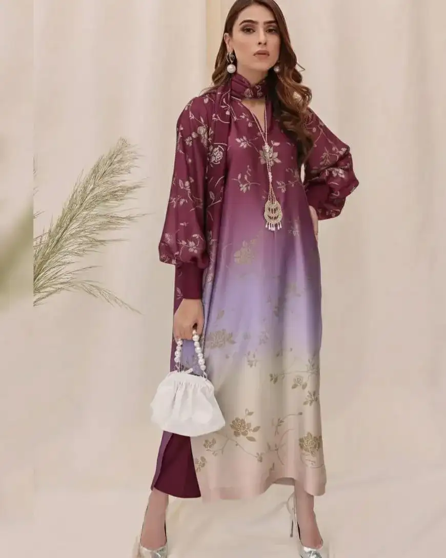 3 Pcs Women's Unstitched Silk Printed Suit VW724