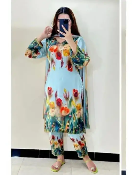 3 Pcs Women's Unstitched Silk Printed Suit VW725