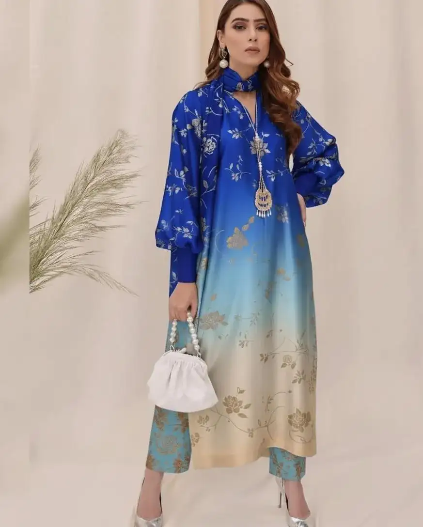 3 Pcs Women's Unstitched Silk Printed Suit VW729