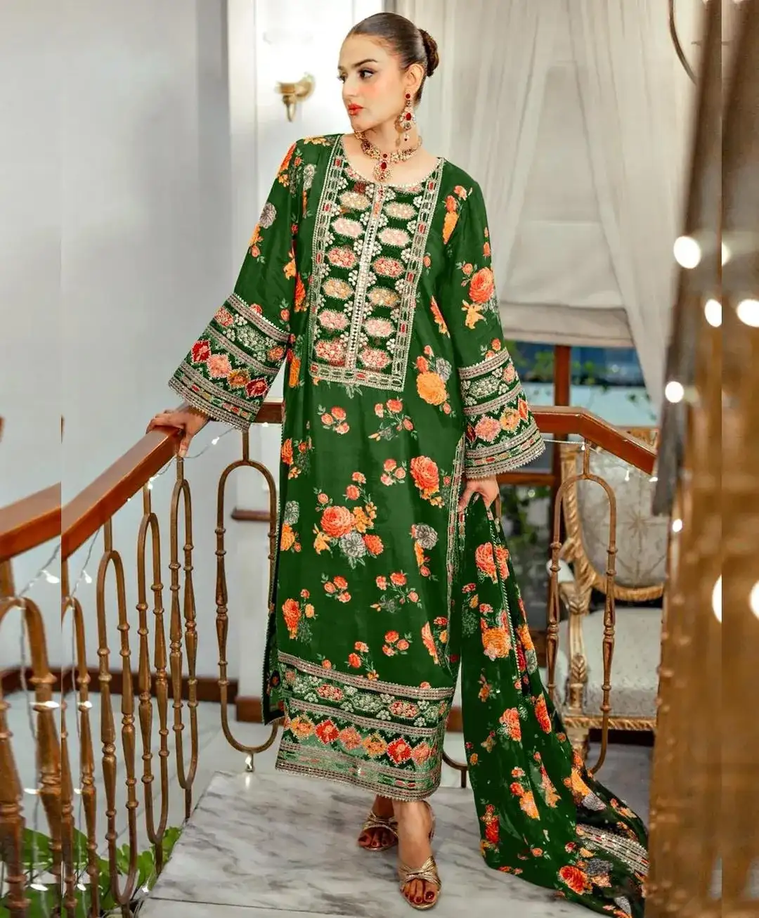 3 Pcs Women's Unstitched Silk Printed Suit VW732