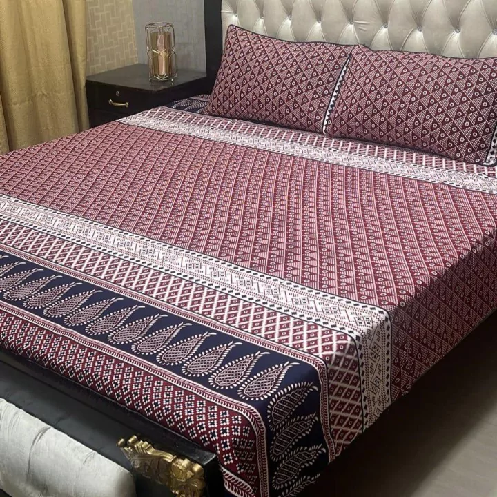 3 Piece Crystal Cotton Printed Double Bedsheet