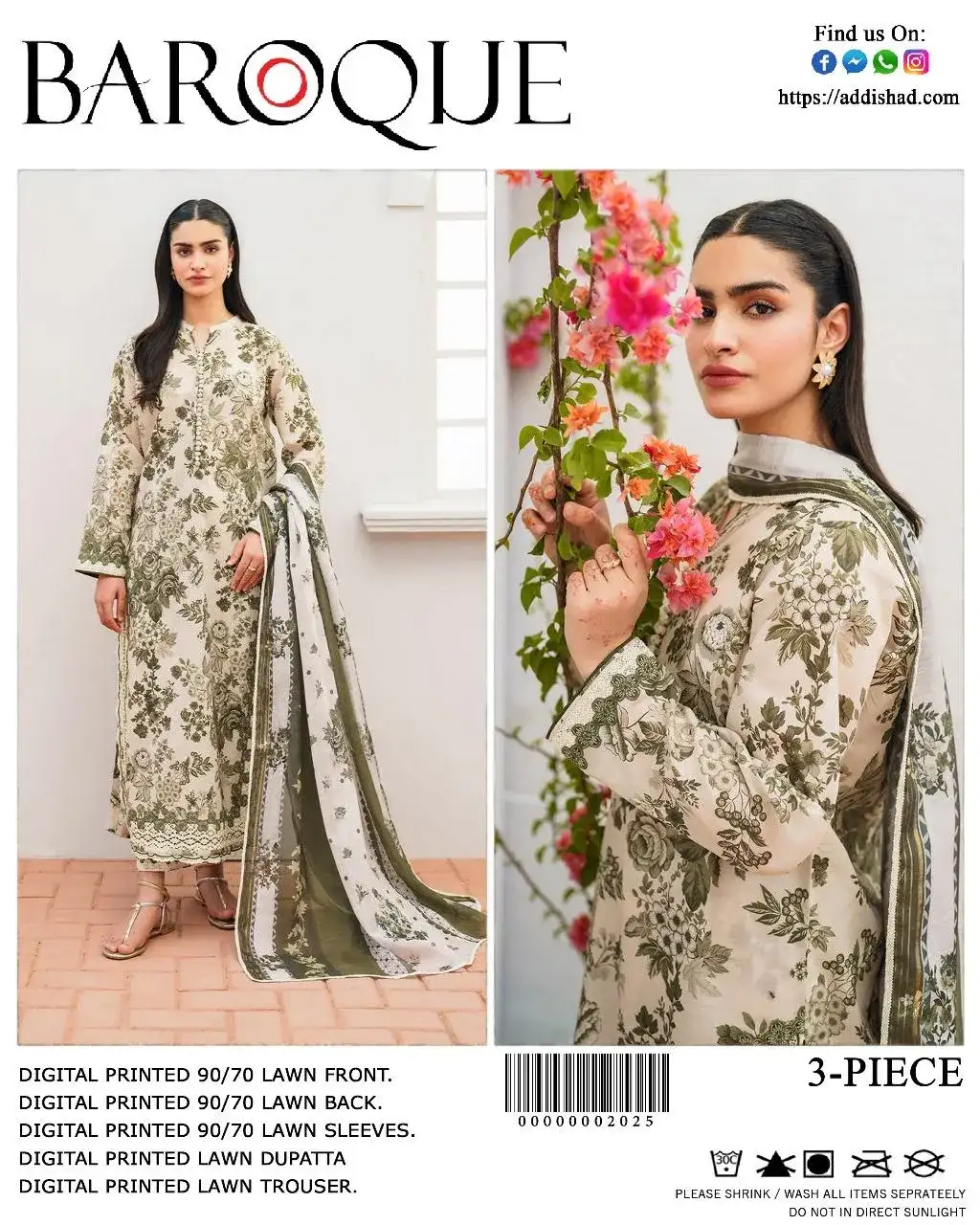 3 Piece Digital Print Lawn Suit Off White