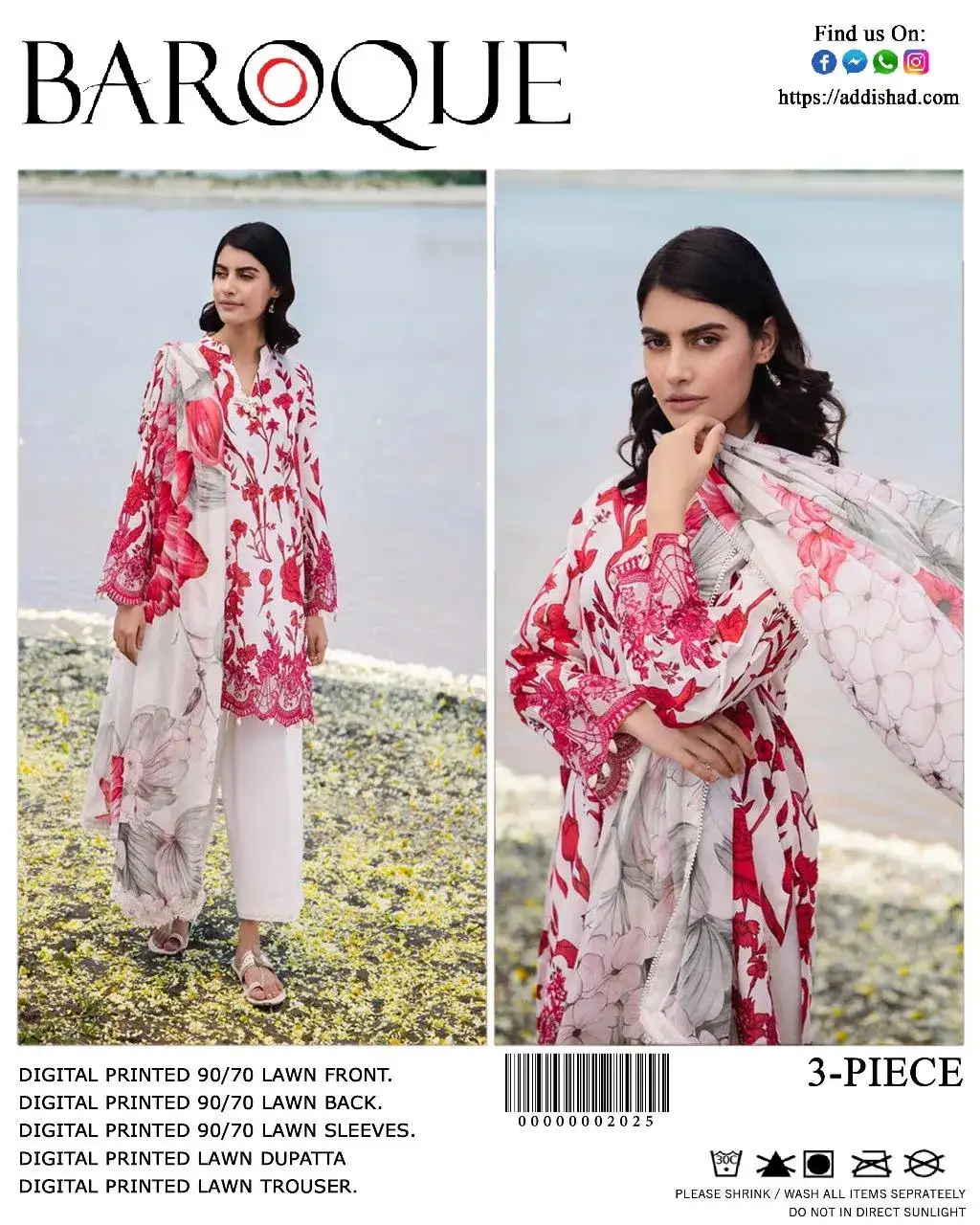 3 Piece Lawn Digital Print Suit Red