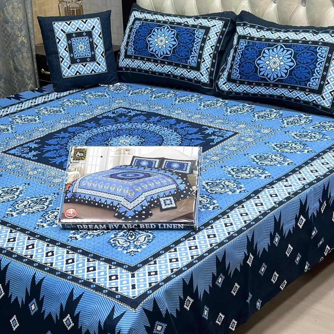 4 Pcs Crystal Cotton Printed Double Bedsheet