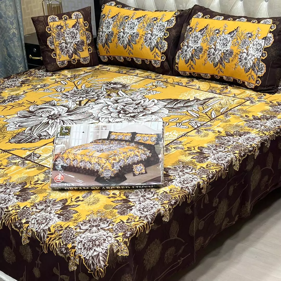 4 Pcs Crystal Cotton Printed Double Bedsheet