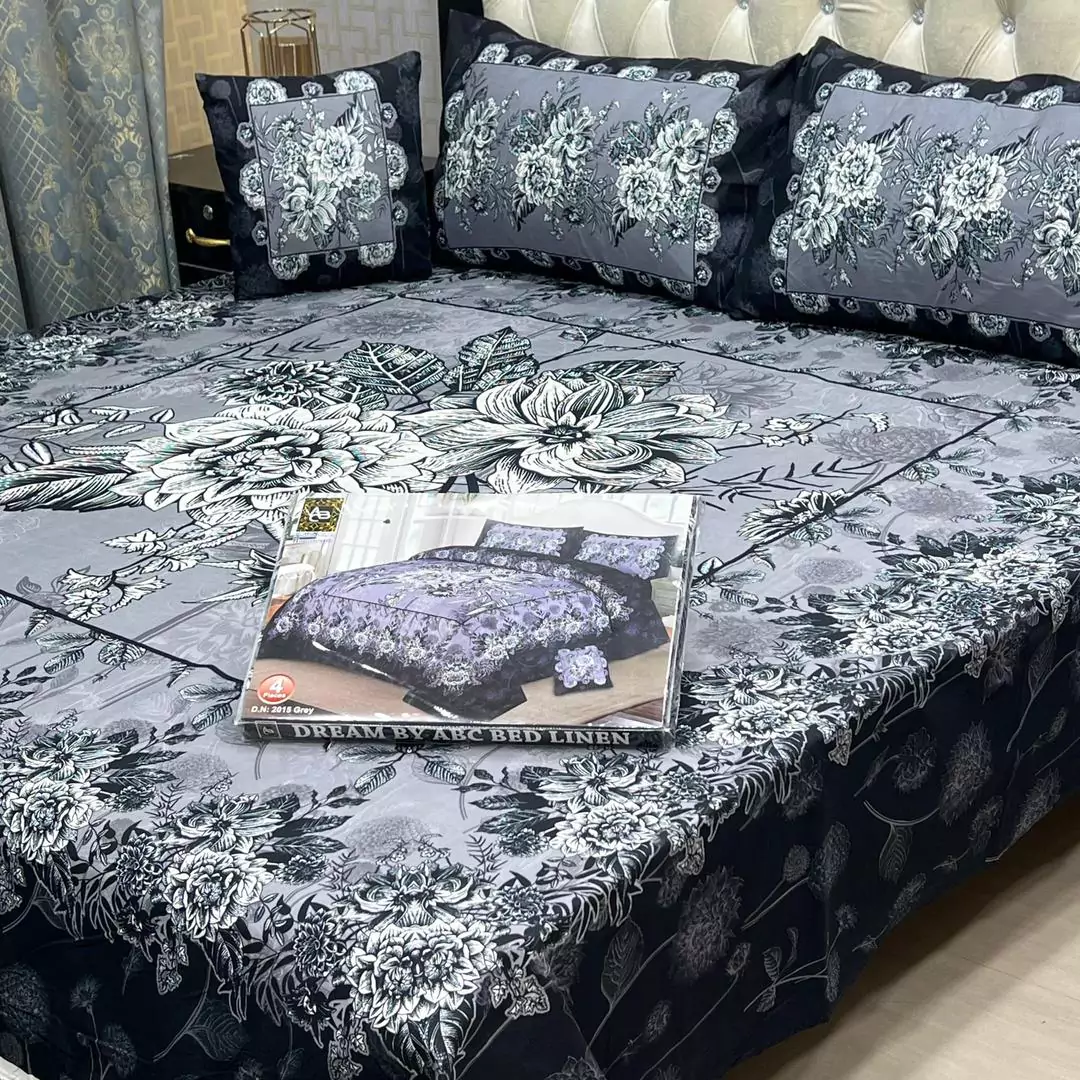 4 Pcs Crystal Cotton Printed Double Bedsheet