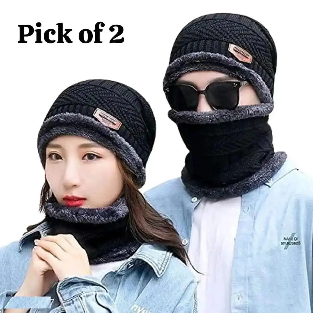 4 Pcs Wool Beanie And Neck Warmer Set 1 Buy 1 Get 1 Free
