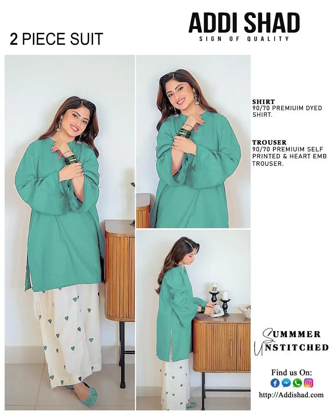 Addi Shah 2 Piece Lawn Suit Green Embroidered Shirt And Trouser