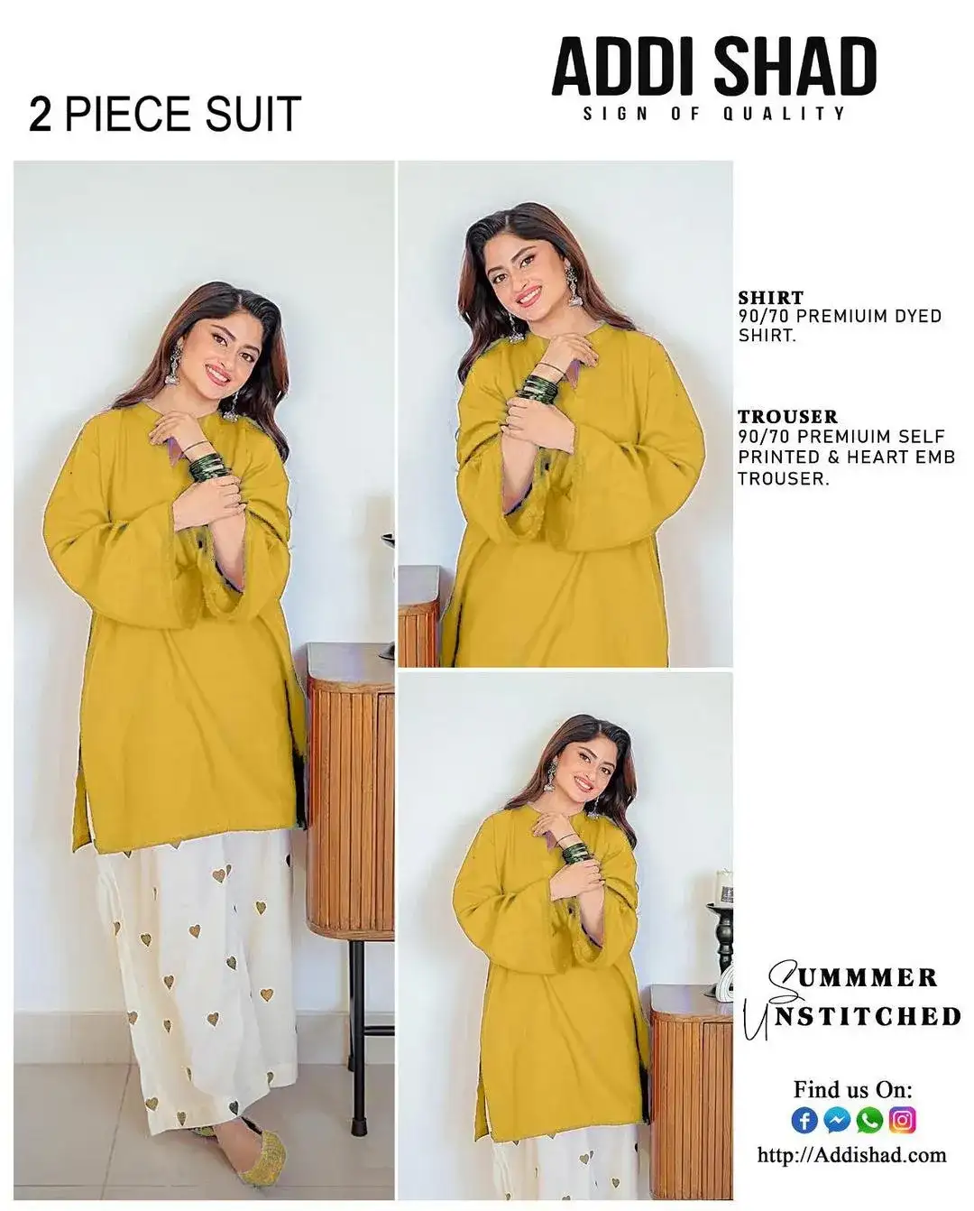 Addi Shah 2 Piece Lawn Suit Yellow Embroidered Trouser