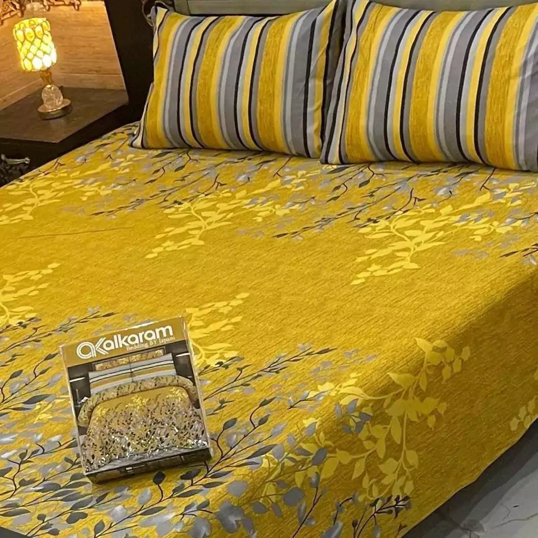 Alkaram 3 Pcs Mix Cotton Printed Double Bedsheet VV773