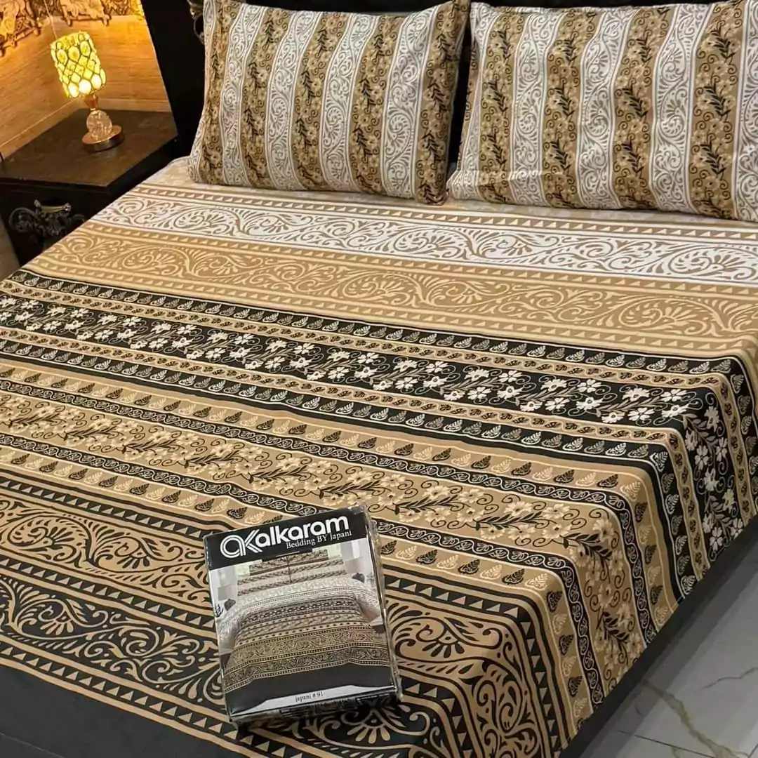 Alkaram 3 Pcs Mix Cotton Printed Double Bedsheet VV807