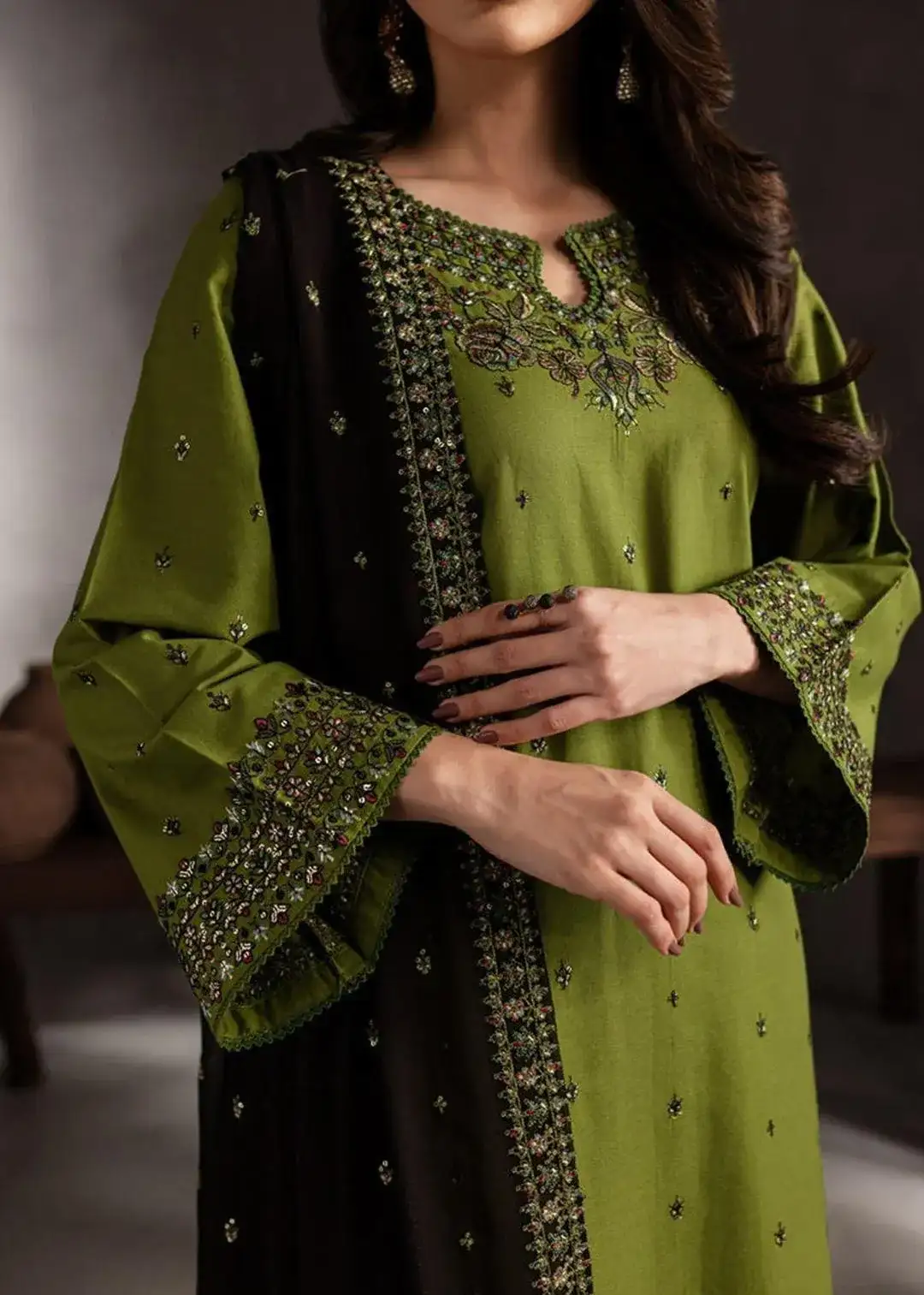 All Hameddulillah Summer Batik Lawn 3 Pcs Suit Green Black Embroidered