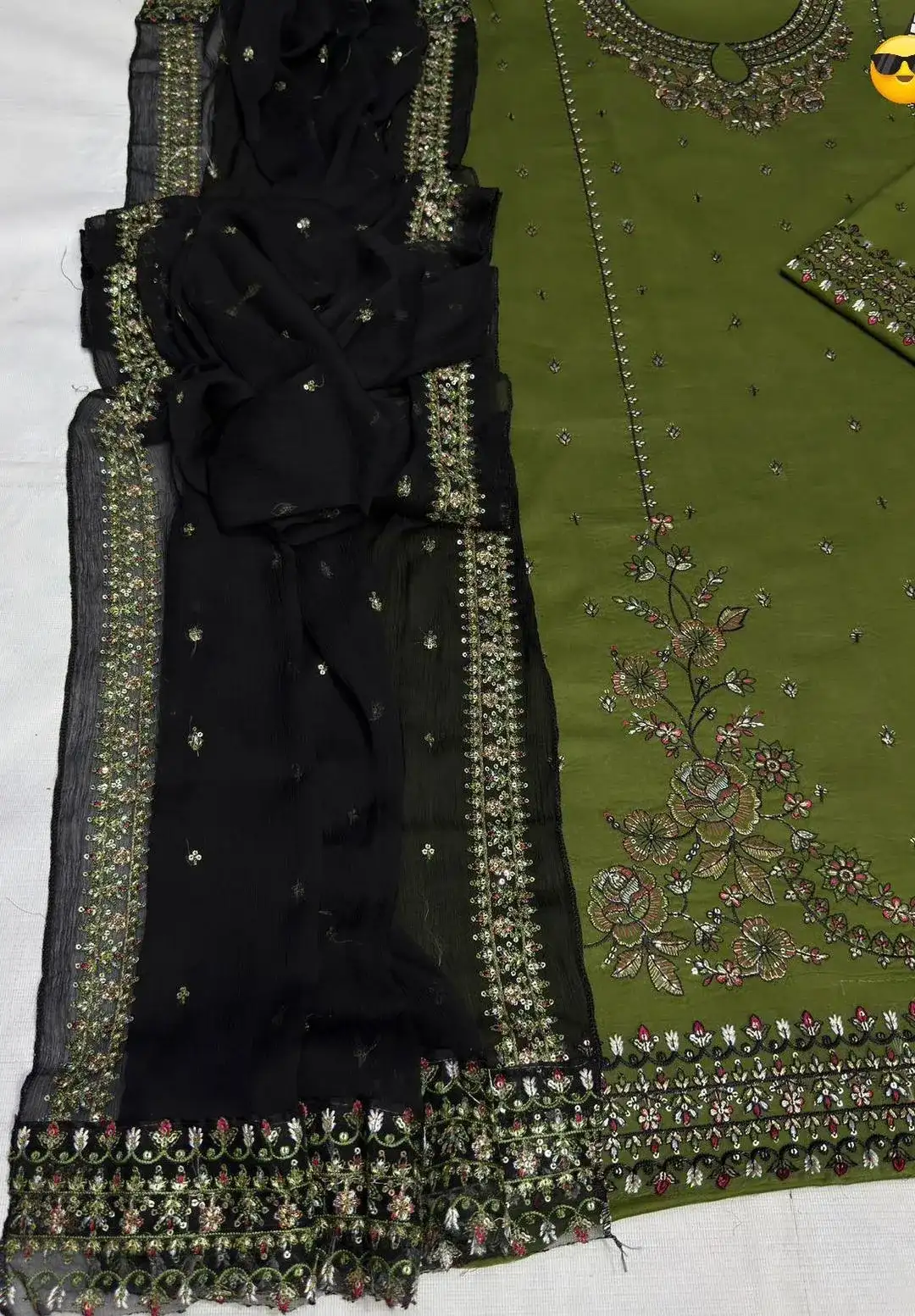 All Hameddulillah Summer Batik Lawn 3 Pcs Suit Green Black Embroidered