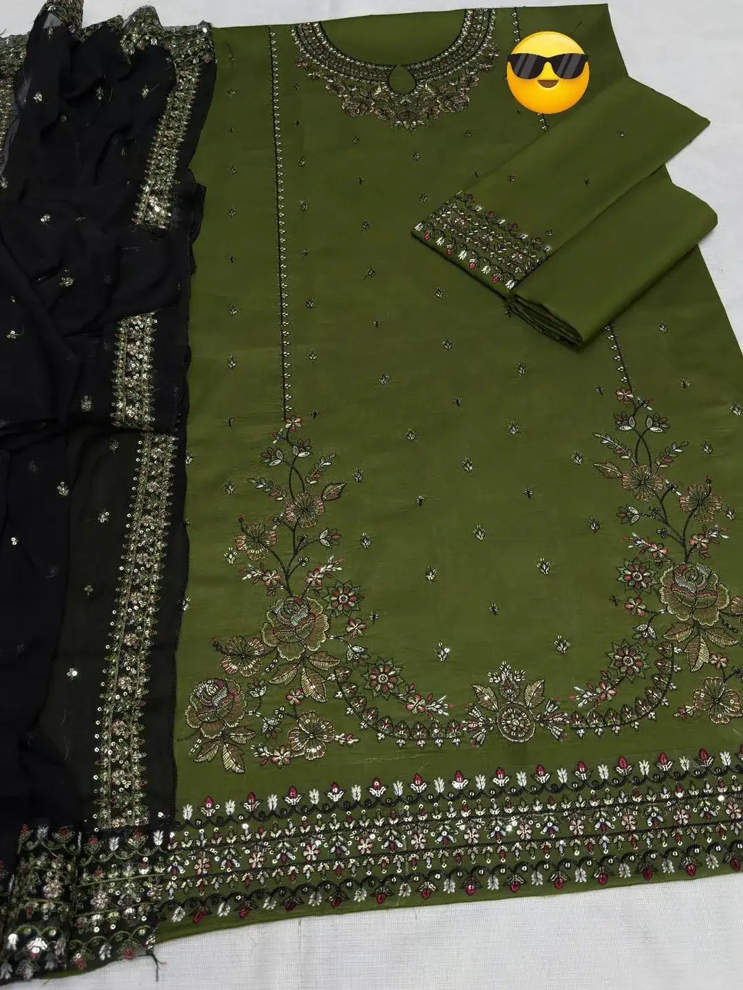 All Hameddulillah Summer Batik Lawn 3 Pcs Suit Green Black Embroidered