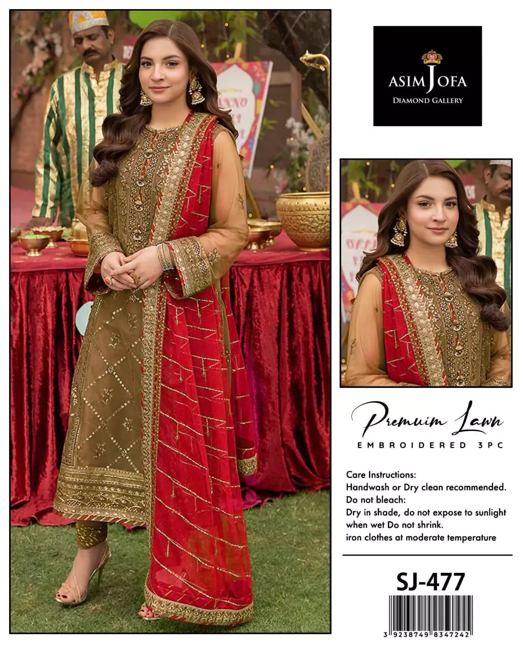 Asim Jofa Elegant Embroidered Lawn Suit 3 Pcs in Green ET163