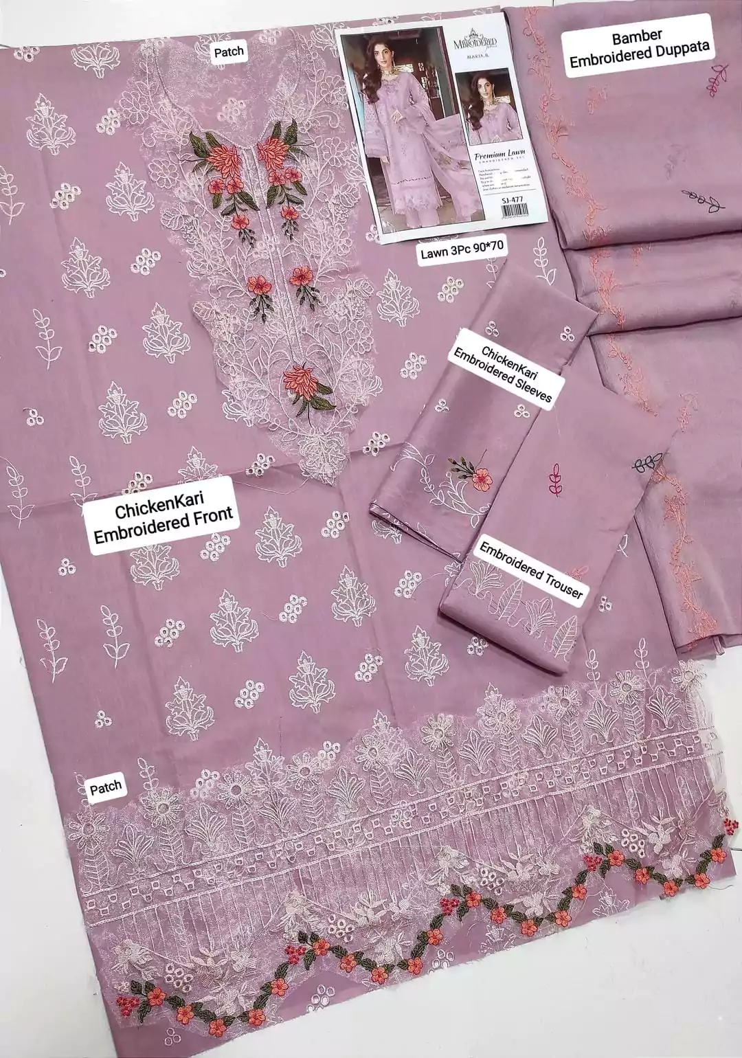 Asim Jofa Lilac Embroidered Lawn Suit 3 Pcs Elegance ET167