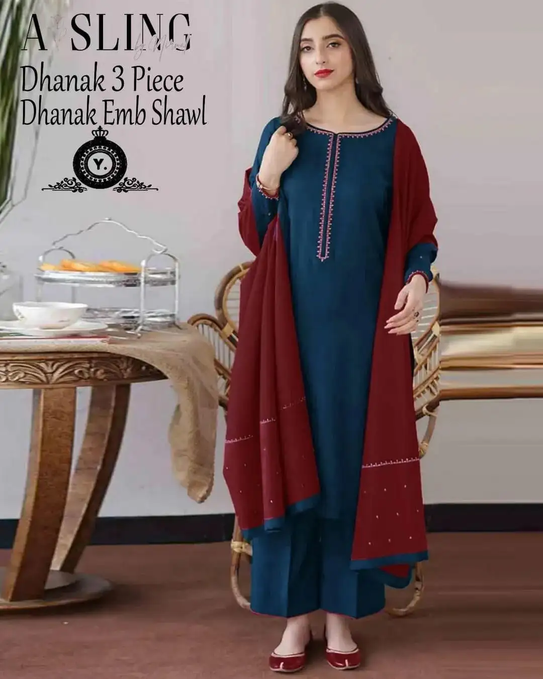 women unstitched suits - Asling Dyot Most Hit Article 3 Pcs Unstitched Embroidered Suit VW461