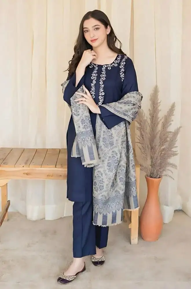 women unstitched suits - Asling Dyot Most Hit Article 3 Pcs Unstitched Embroidered Suit VW463