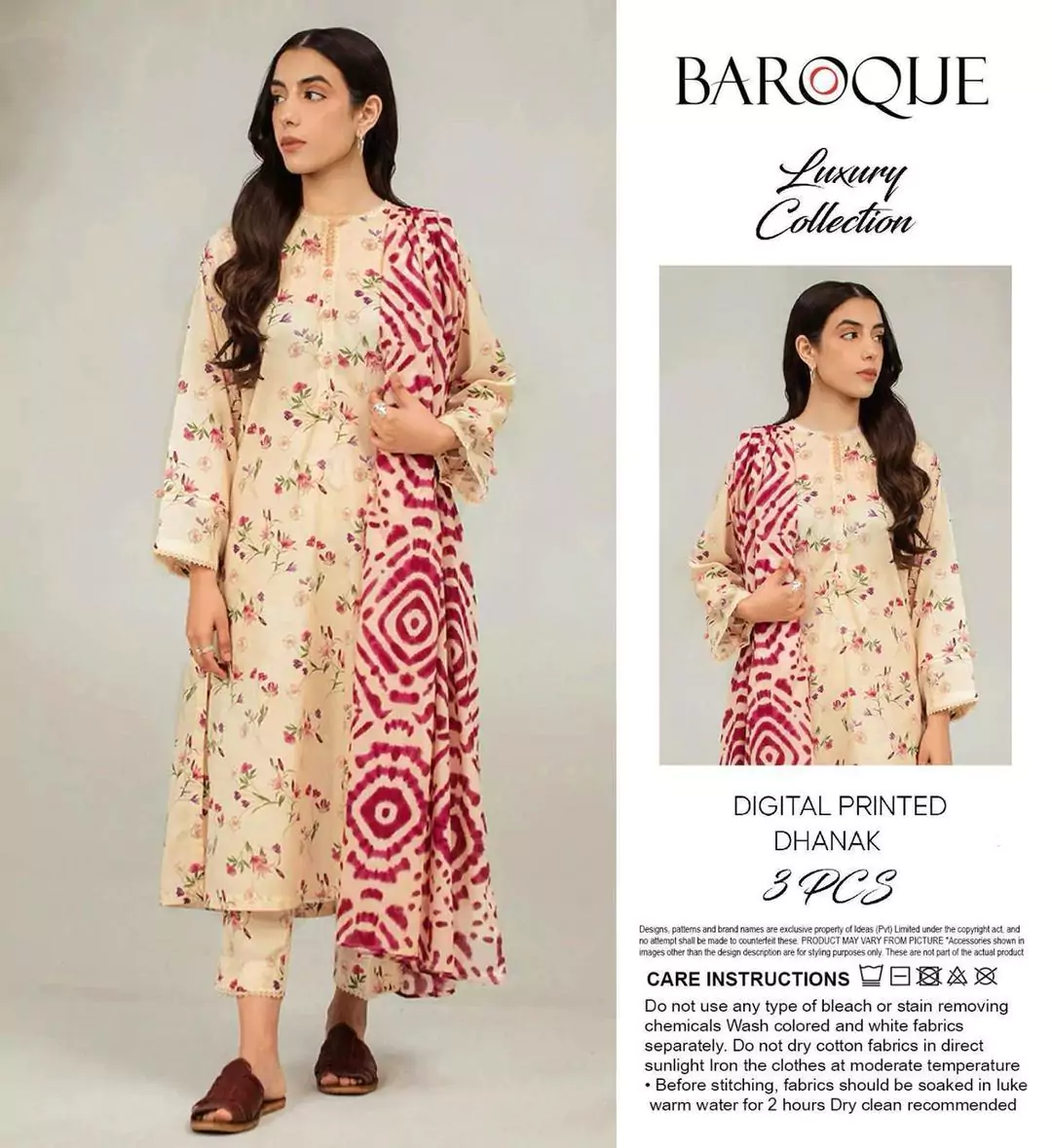  - Baroque 3 Pcs Women's Unstitched Dhanak Digital Print Suit XP94