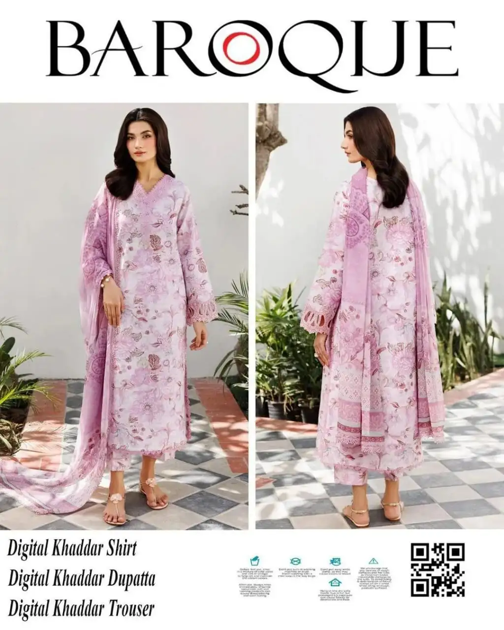 women unstitched suits - Baroque 3 Pcs Women's Unstitched Khaddar Printed Suit VW65